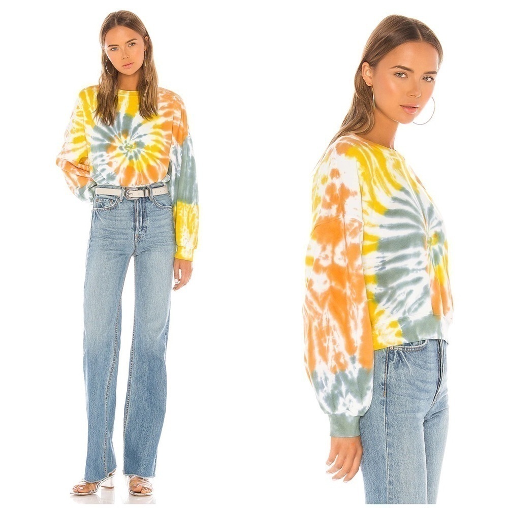 AGOLDE Richie Cropped Tie Dye Swirl Ballon Sleeve Sweatshirt Size M
